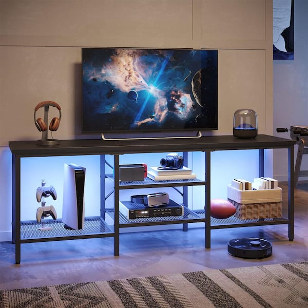 63 in. Black TV Stand Entertainment Center Fits TV's up to 75 in. with Adjustable Shelves and LED Lights