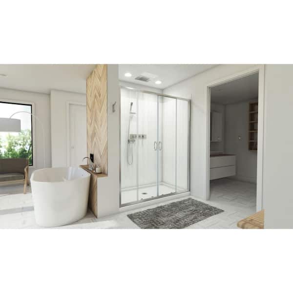 Vision 60 in. W x 78-3/4 in. H x 34 in. D x Sliding Shower Door Base and White Wall Kit in Brushed Nickel