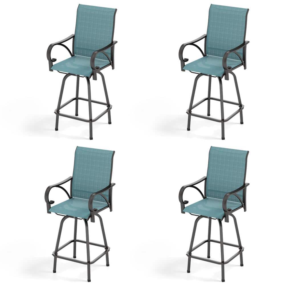 PHI VILLA Gray Swivel Metal Frame Outdoor Bar Stool (4Pack) THD4272