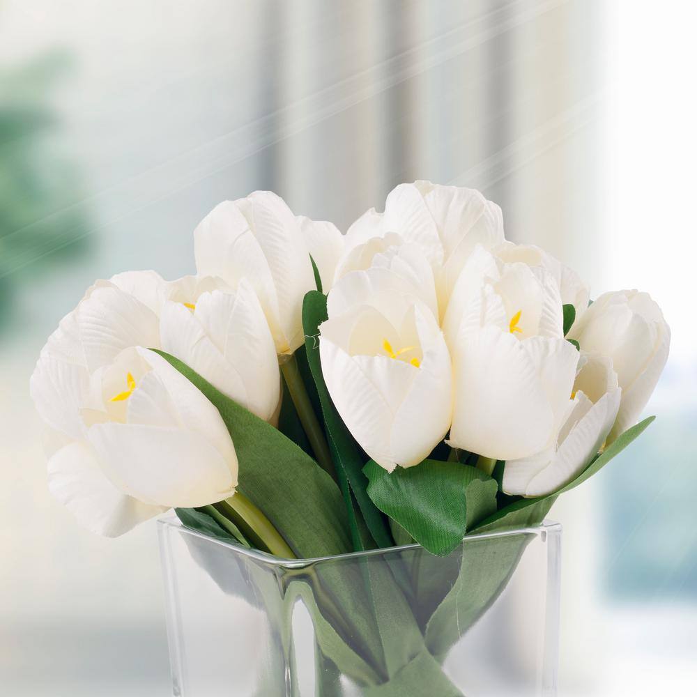 Eternal Spring Cream Tulip 10" Tabletop Floral Arrangement in Glass Vase