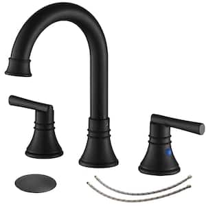Lukvuzo Deck Mount Double Handle Gooseneck Bathroom Faucet in Matte Black HSPH003FS088 - The ...