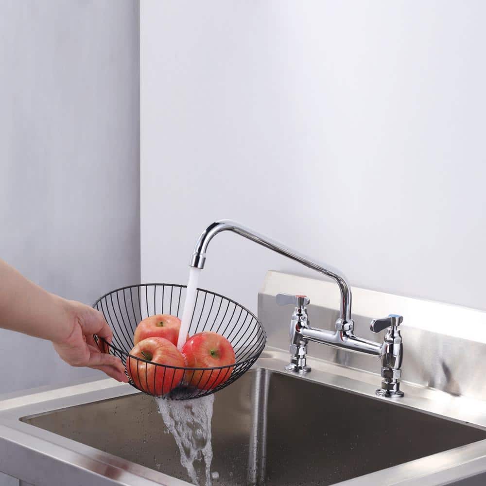 12" Polished Chrome Double Handle Deck Mount Kitchen Faucet