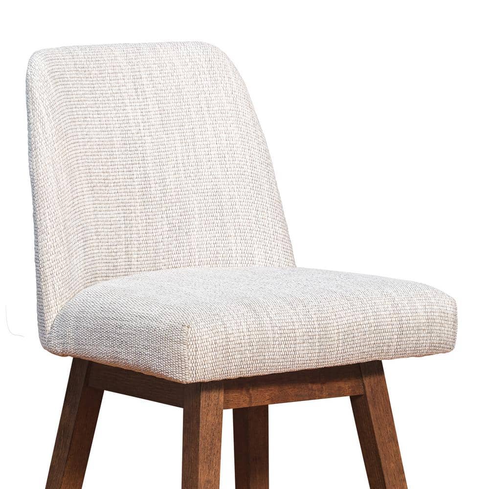 Amalie Beige Fabric Swivel Bar Stool with Brown Oak Wood Finish
