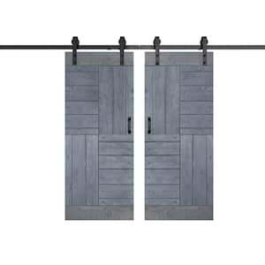 S Series 72 in. x 84 in. Dark Gray Finished DIY Solid Wood Double Sliding Barn Door with Hardware Kit