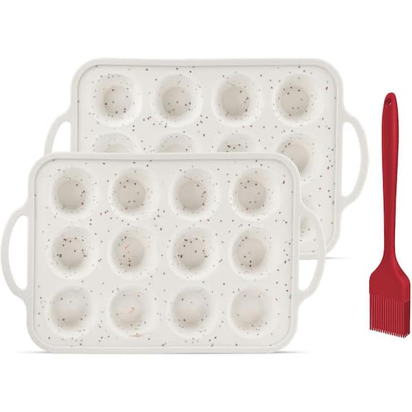 2 Pack 12 Cup Metal Reinforced Silicone Muffin Pan Nonstick Cupcake Pan BPA Free Mini Muffin Baking Pan