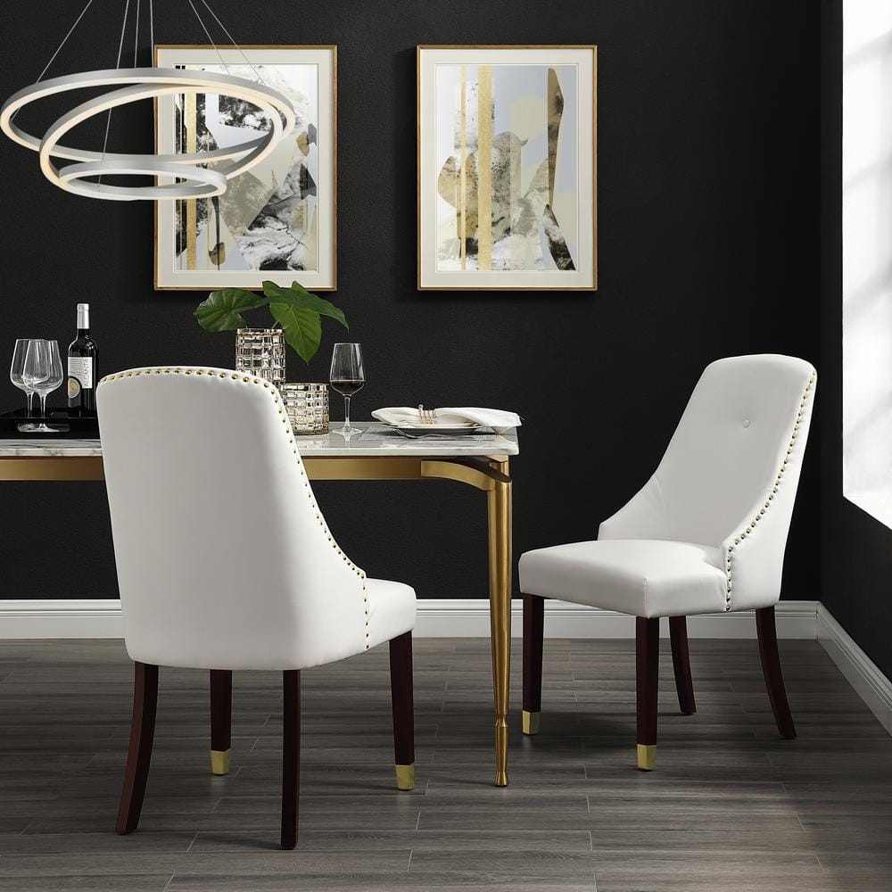 Inspired Home Cora White/Gold PU Leather Metal Tip Leg Dining Chair