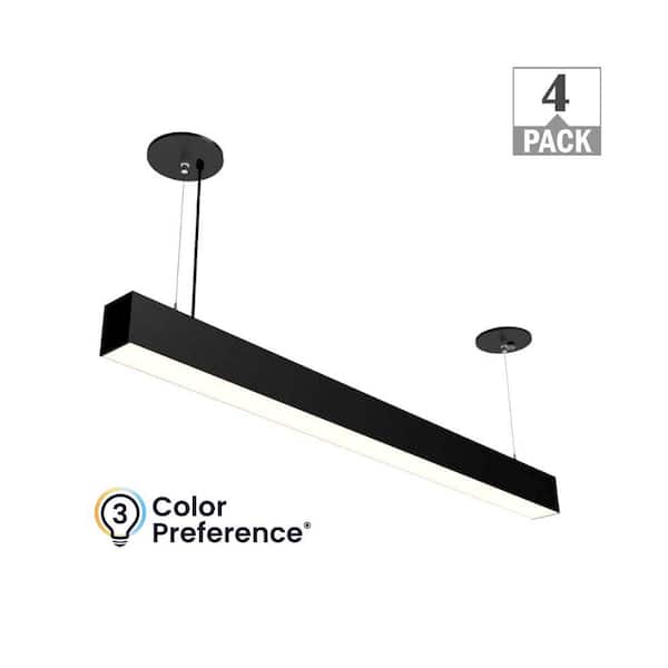 ETI LIGHTING 4-Pack 4 ft. Integrated LED Black Strip Light Fixture Architectural Linear Suspension Mount Kit 3000K 4000K 5000K 4600LM