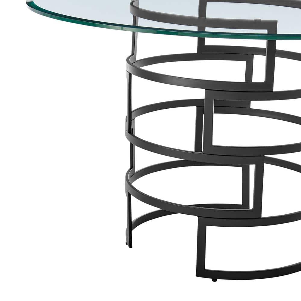Diaz 48" Round Glass Dining Table with Matte Black Iron Base
