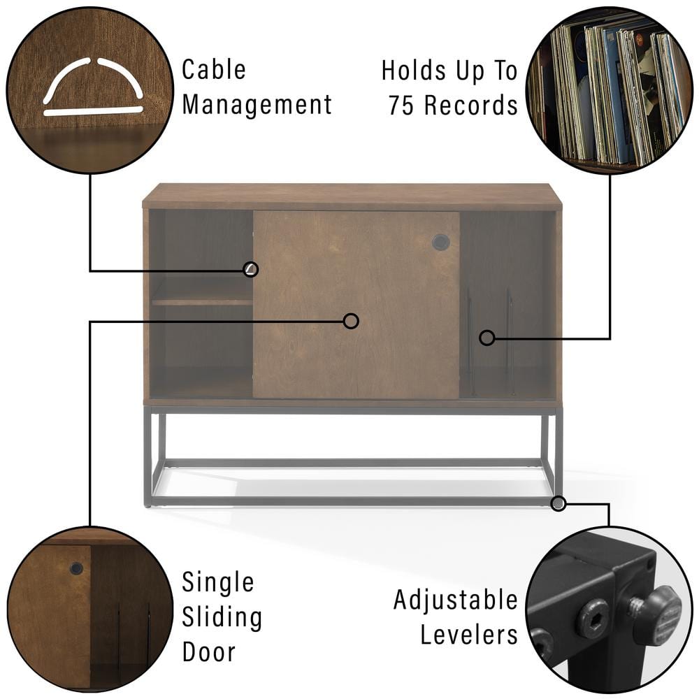Byron 45'' Brown and Black Modern Vinyl Record Storage Console