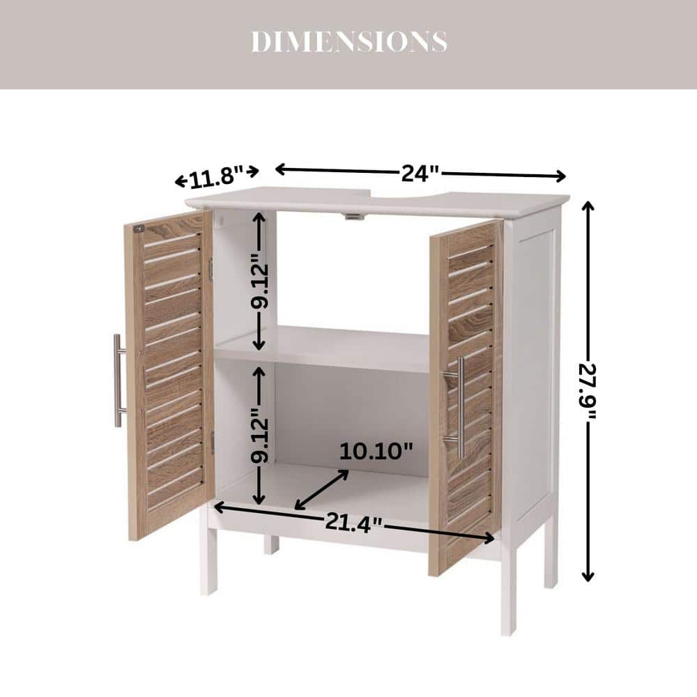 Stockholm Brown Oak Freestanding Bathroom Vanity Cabinet with Louvered Doors