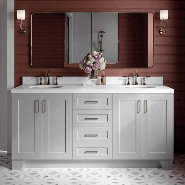 ARIEL Taylor 72.25 in. W x 22 in. D x 36 in. H Double Sink Freestanding Bath Vanity in Grey with Carrara Quartz Top