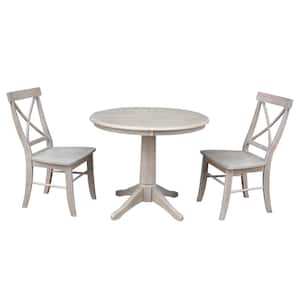 Olivia 3-Piece 36 in. Weathered Taupe Round Solid Wood Dining Set with Alexa Chairs