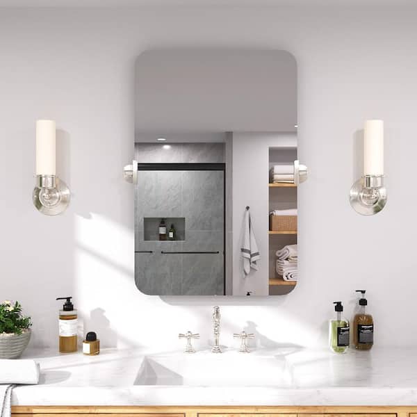 Twirl 20 in. W x 30 in. H Rectangular Frameless Tilt Wall Bathroom Vanity Mirror in Brushed Nickel