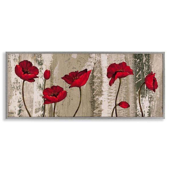 Stupell Industries Red Anemones on Tan by Brian Foster Gray Framed Nature Giclee Art Print 10 in. x 24 in.