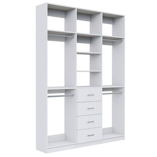 Alto Collection 105 in W White Wall Mounted 2 Double Hang and 4-Drawer w Extensions Wood Closet System