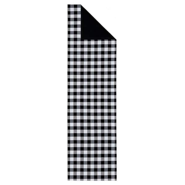 ACHIM Buffalo Check 13 in. W x 72 in. L Black and White Checkered Polyester/Cotton Table Runner