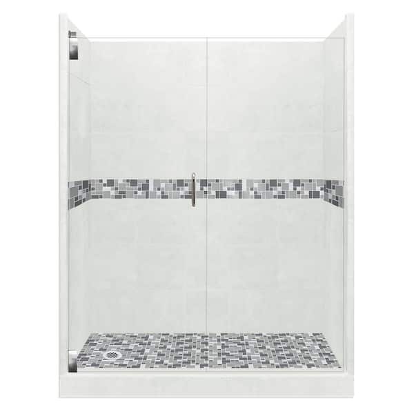 American Bath Factory Newport Grand Hinged 36 in. x 60 in. x 80 in. Left Drain Alcove Shower Kit in Natural Buff and Chrome Hardware