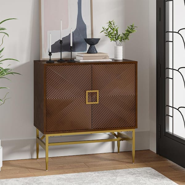 Zacharias Walnut 34 in. Tall 2 - Door Modern Accent Cabinet with Square Iron Handle