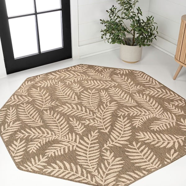 Nevis Palm Frond Brown/Beige 5 ft. Octagon Indoor/Outdoor Area Rug