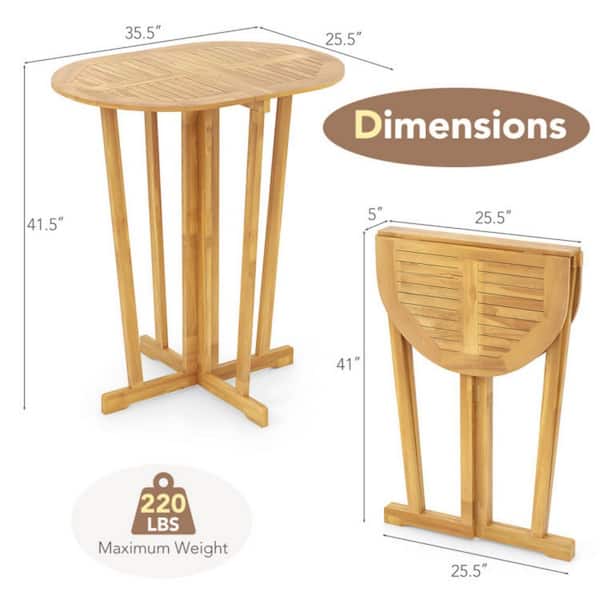 Kadehome 41.5 in. H Outdoor Folding Bar Table Oval Wood Bistro
