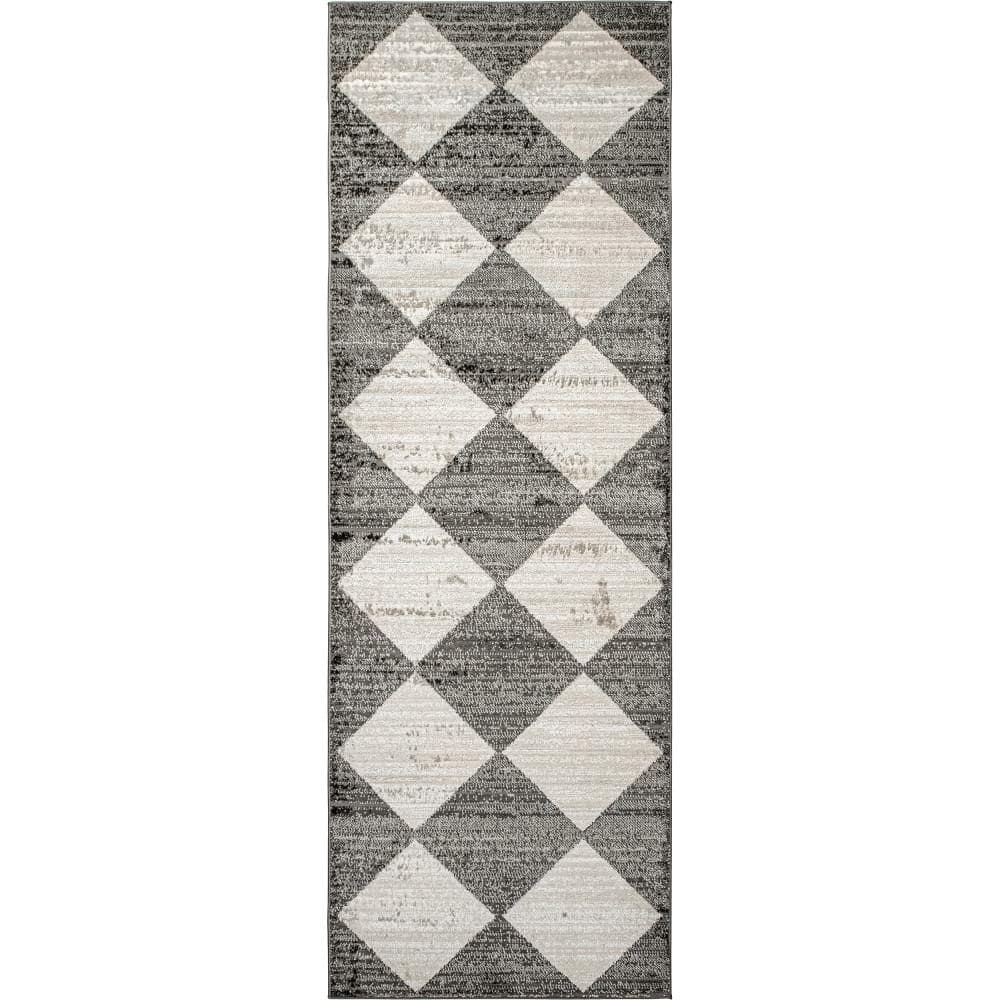 Archer Lane Trinity 2 x 8 Charcoal Indoor Geometric Runner Rug in the Rugs  department at