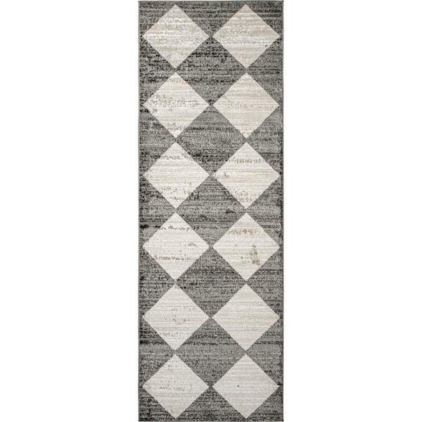 nuLOOM Gianna Contemporary Geometric Checker Tile Gray 2 ft. 8 in. x 8 ft. Runner Rug