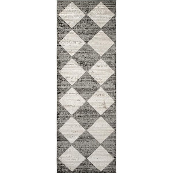 nuLOOM Gianna Grey 2 ft. 6 in. x 6 ft. Contemporary Geometric Checker Tile Area Rug