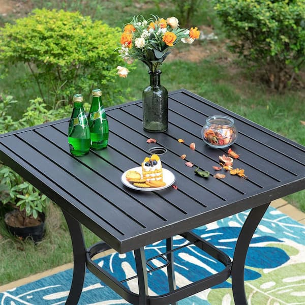 PHI VILLA 1.57 in. Black Square Metal Patio Outdoor Bistro Table