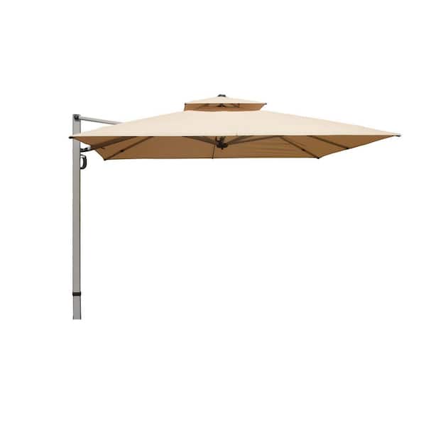 10 ft. Square Aluminum Cantilever Patio Umbrella in Beige with Center Pole