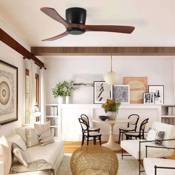 42 in. Flush Mount Ceiling Fan No Light with Remote Control, Noiseless Reversible DC Motor with Timer