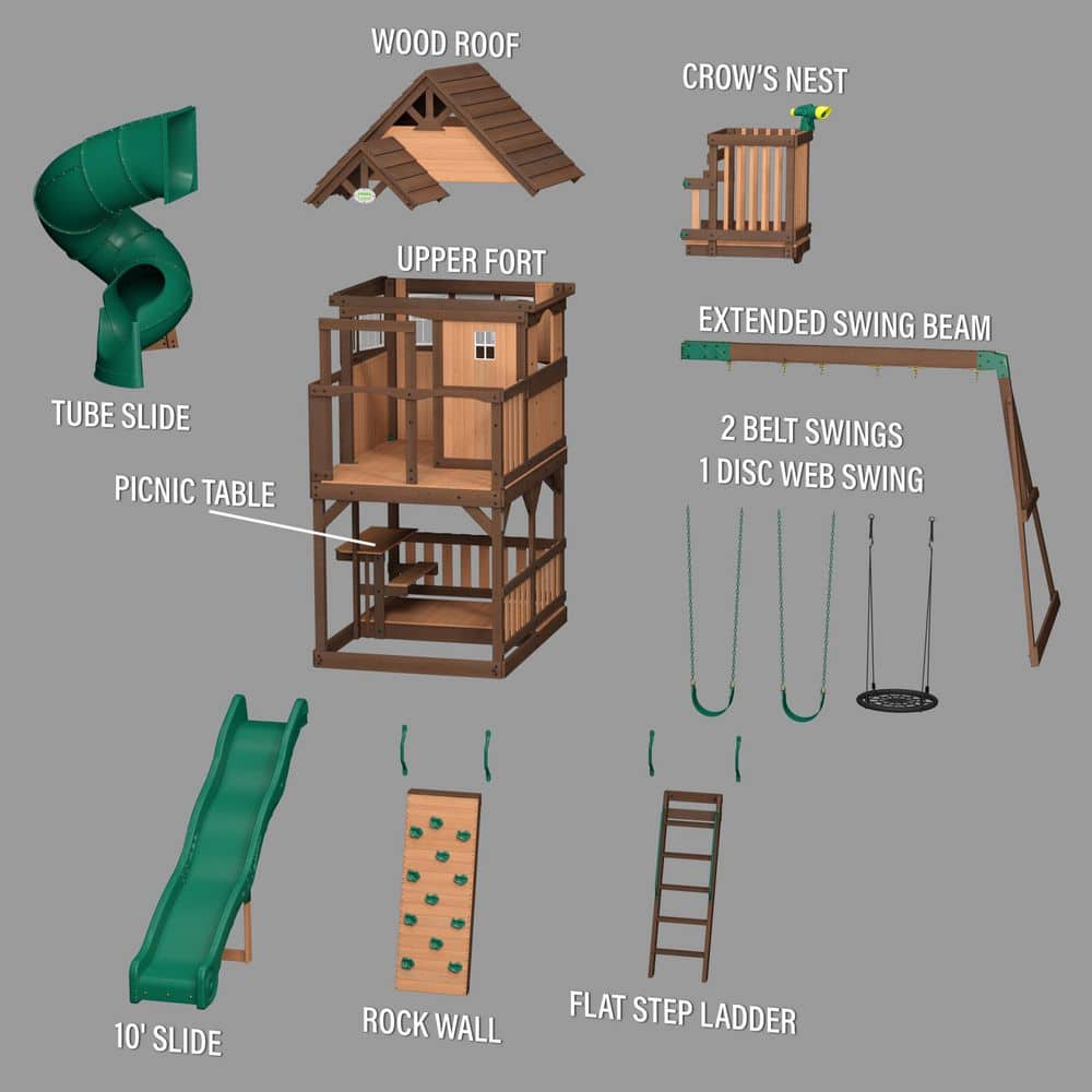 Cedar Two-Tone Wooden Swing Set with Tube Slide