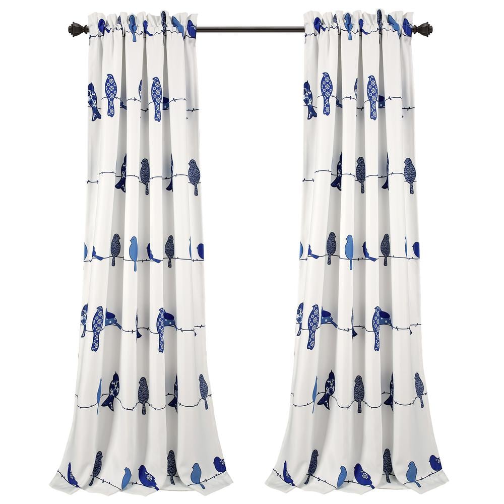Navy Animal Print Rod Pocket Room Darkening Curtain - 52 in. W x 95 in. L (