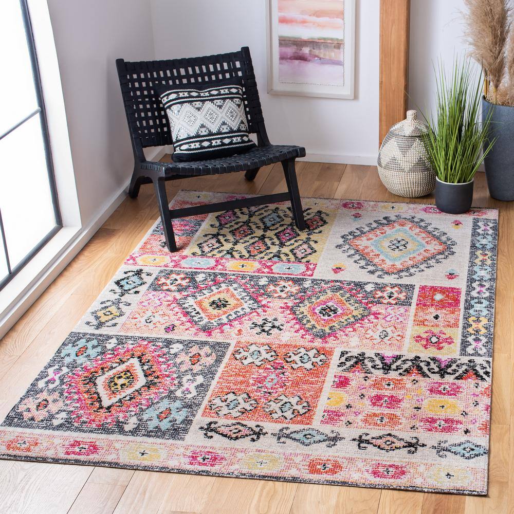 Aqua Fuchsia Medallion 79" Square Easy-Care Outdoor Rug