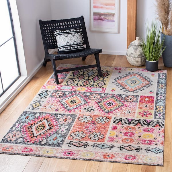 Montage Aqua/Fuchsia 7 ft. x 7 ft. Aztec Geometric Indoor/Outdoor Patio  Square Area Rug
