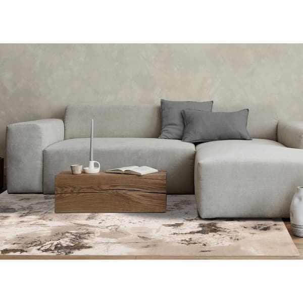 Veridian Collections 5 ft. x 8 ft. Taupe Botanical, Distressed, Organic Indoor Area Rug