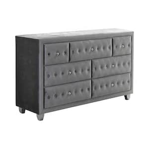60.75 in. Gray 7-Drawer Wooden Dresser Without Mirror