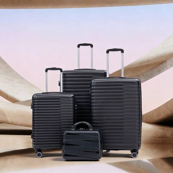INNOBULE 4 Pcs Black Polypropylene Hardside Spinner Wheels Luggage