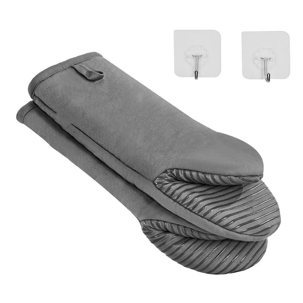 Mini Oven Mitt Set, Non-Slip, Heat Resistant to 500℉, Lightweight Cotton, 12.8 x 5.5 in., Silicone Gray, 2-Piece