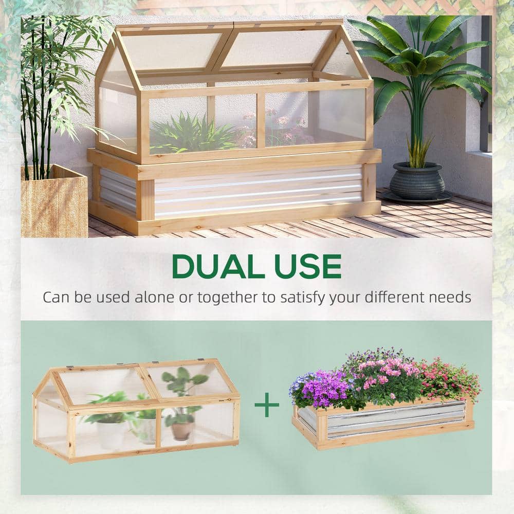 Natural Wood Raised Garden Bed with Polycarbonate Greenhouse Cover