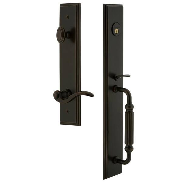 Grandeur Carre Timeless Bronze 1-Piece Door Handleset with F Grip and Bellagio Lever - Right Handed