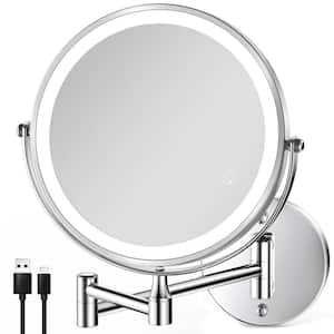 8.5 in. W x 8.5 in. H LED Wall Mount Bathroom Makeup Mirror with 3 Colors Adjustable Light, 1X/10X Magnification-Chrome