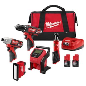 M12 12V Lithium-Ion Cordless Combo Kit with Two 2.0Ah Batteries, Charger and Bag (5-Tool)