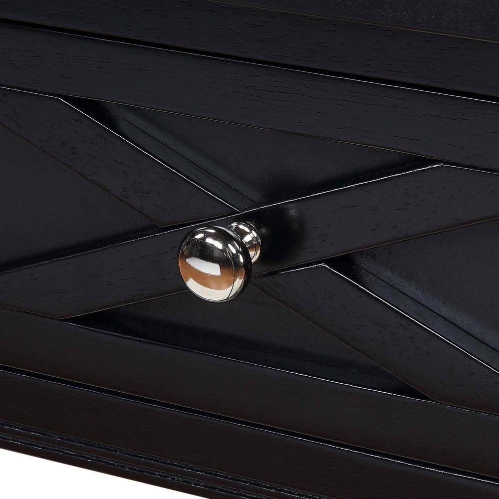 Black Wood End Table with Charging Station and Storage