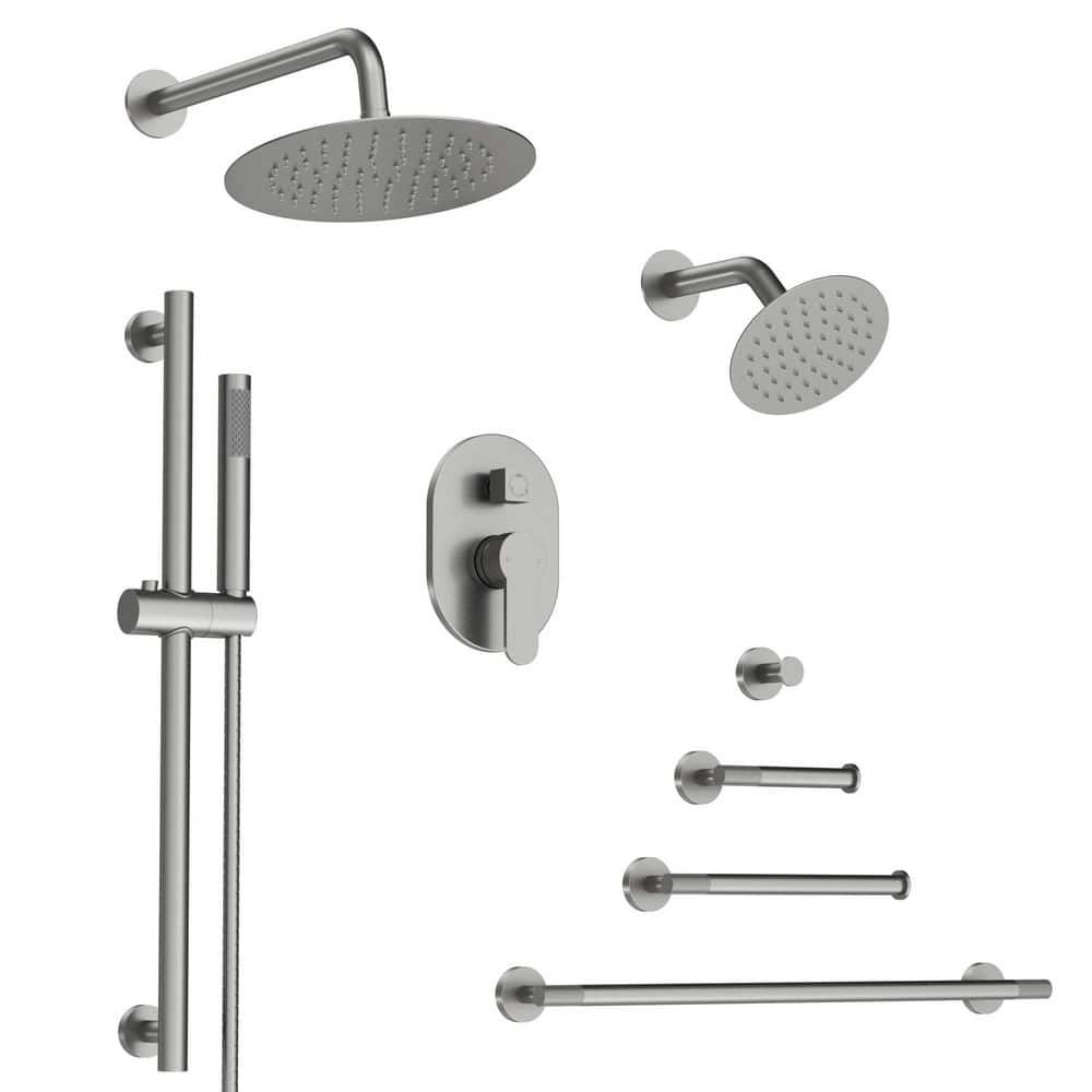 3-Spray Wall Mount Dual Head Shower System 2. 5GPM with Handheld and Valve+4-Piece Towel Rack Set in Brushed Nickel price history on PriceWatchPro