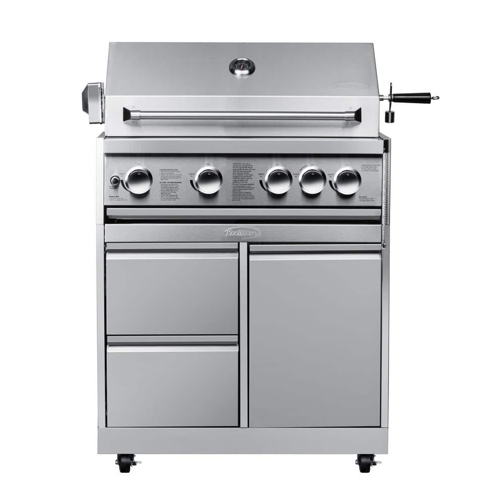 32 in. Stainless Steel Outdoor BBQ Cabinet with Drawers and Gas Tank Storage