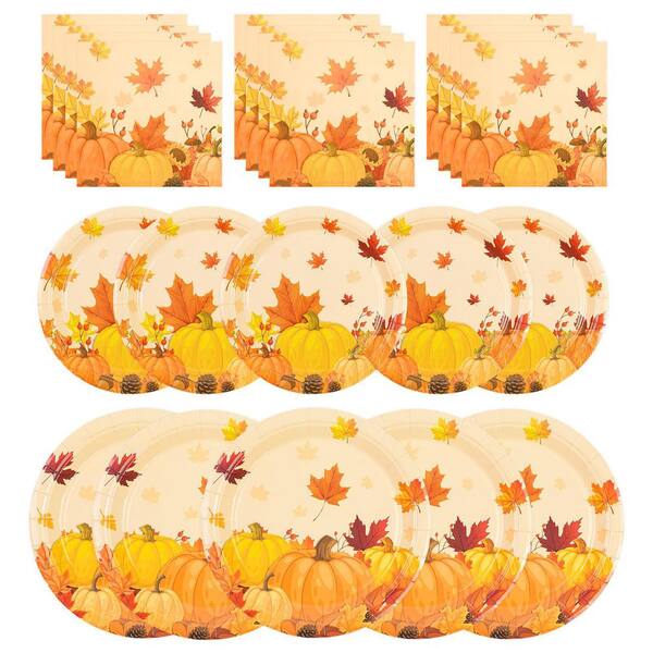 150-Piece Fall Themed Disposable Paper Plates and Napkins Set with 9 in Dinner Plates and 7 in Dessert