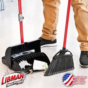 Indoor/Outdoor Angle Broom and Dustpan Set (Closed Lid Lobby Dustpan) with Steel Handle (8-Pack)