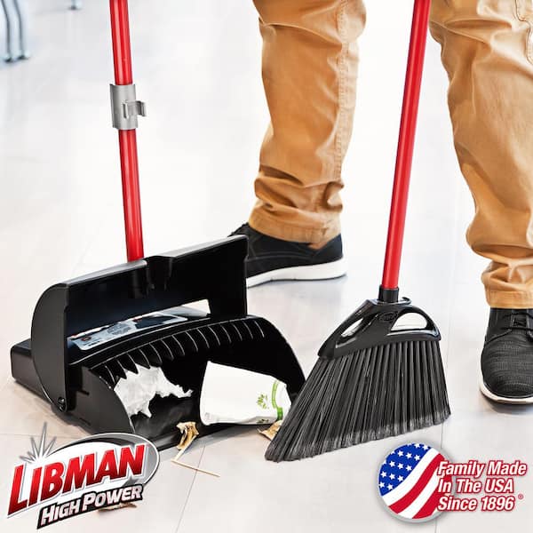 11in. High Power Indoor/Outdoor Angle Broom and Dustpan Set (Closed Lid Lobby Dustpan) with Steel Handle (8-Pack)