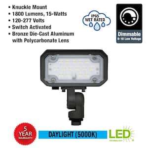 65-Watt Equivalent 5 in. 1800 Lumens Bronze Outdoor Integrated LED Flood Light Adjustable Knuckle Mount Security Light