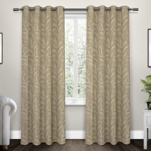 EXCLUSIVE HOME Kilberry Natural Nature Woven Room Darkening Grommet Top Curtain, 52 in. W x 84 in. L (Set of 2)